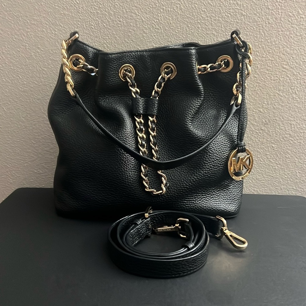Michael Kors Black and Gold Satchel with Chain Details